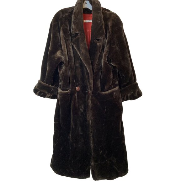 VTG 90s Donnybrook Faux Fur Plush Coat Cozy Teddy Bear Midi Length L RC10152 - Picture 2 of 11